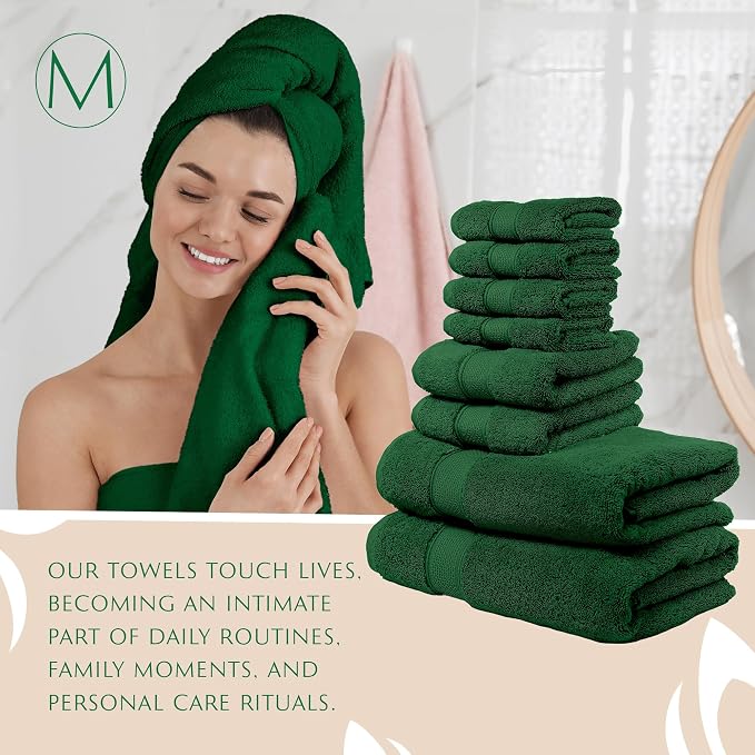 MAURA Hunter Green Bath Towel Set of 8 - Image 5