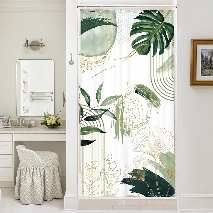 Small Stall Boho Shower Curtain 36Wx72H RV Sage Green Modern Mid Century by MitpokBrand