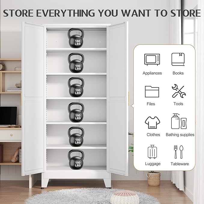 75.2" Tall Metal Kitchen Pantry Storage Cabinets - Image 3
