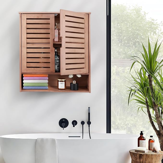 HYNAWIN Bamboo Wall Cabinet, Over Toilet Bathroom Furniture, Wall Mounted - Image 2