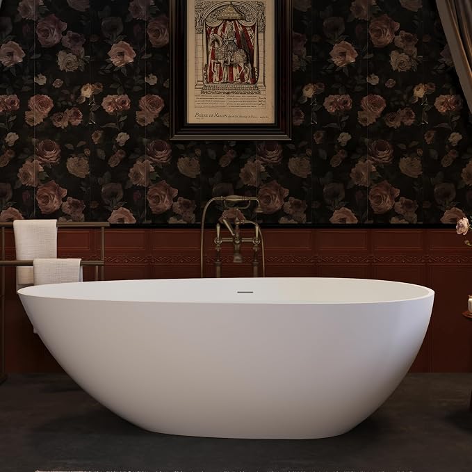 Abruzzo 67“ Solid Surface Freestanding Bathtub, Egg Shell Shaped Stone Resin by ABRUZZO