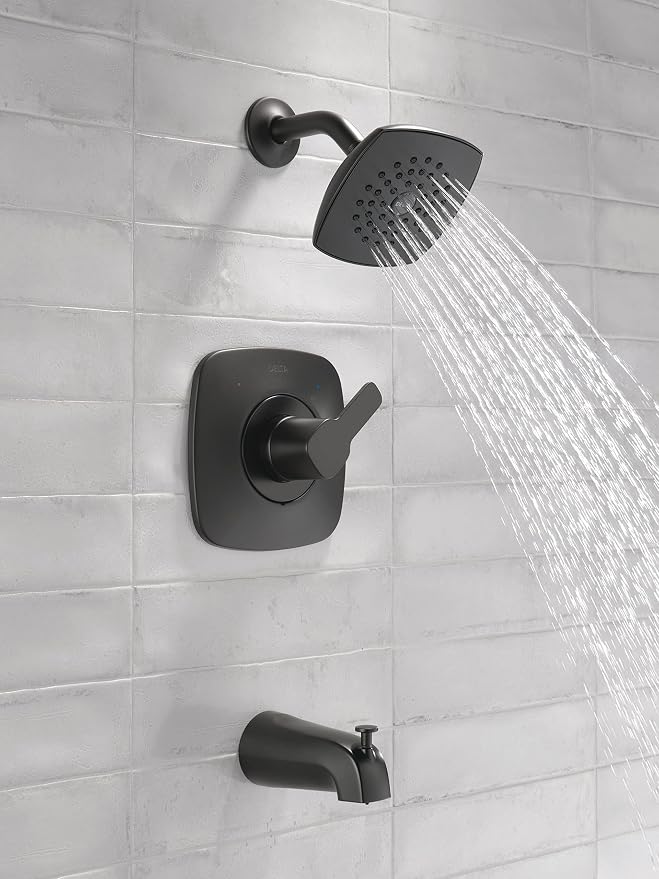 Delta Faucet Modern 14 Series Matte Black Shower Faucet, Tub and Shower Trim Kit - Image 2