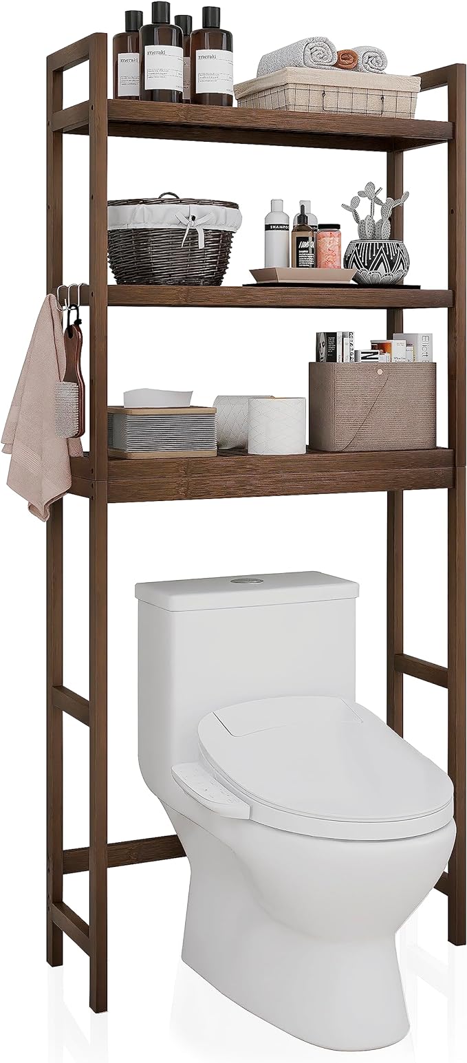SMIBUY Bathroom Storage Shelf, Bamboo Over-The-Toilet Organizer Rack, by SMIBUY