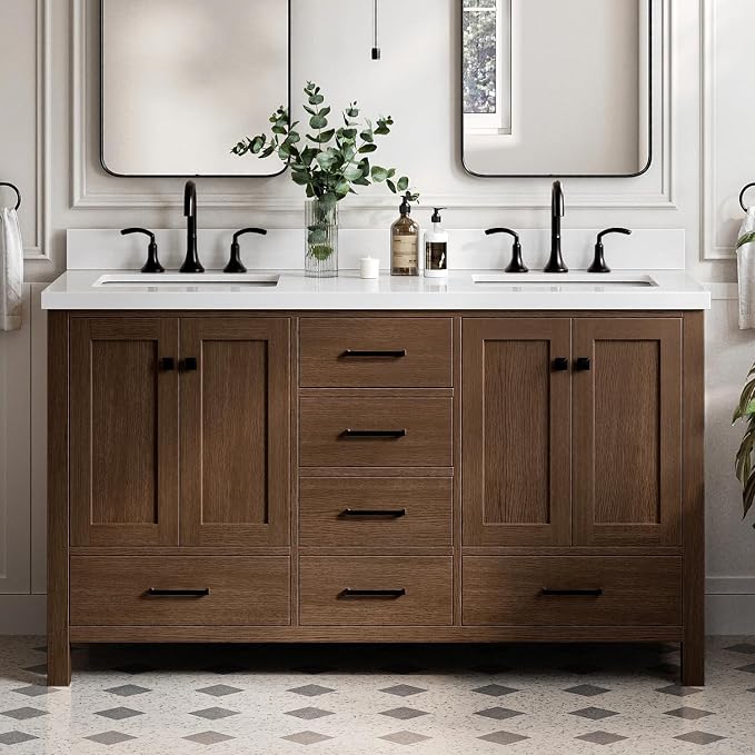 ARIEL Cambridge 61 Inch Double Rectangular Sink Bathroom Vanity by Ariel