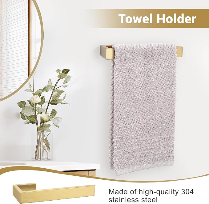 Brushed Gold Bathroom Hardware Set, 4-Piece Bath Towel Bar Set SUS304 Stainless - Image 4