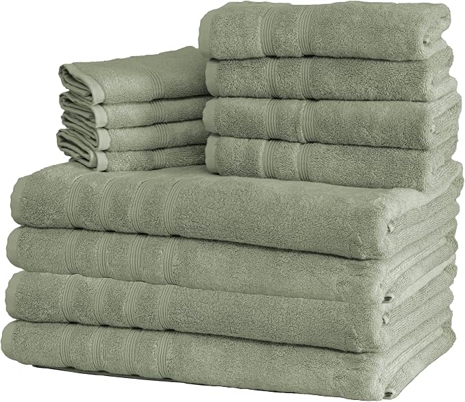 Mosobam Luxury Turkish 12pc XL Towel Set 35X70 16X30 13X13 Seagrass Green 700 by Mosobam