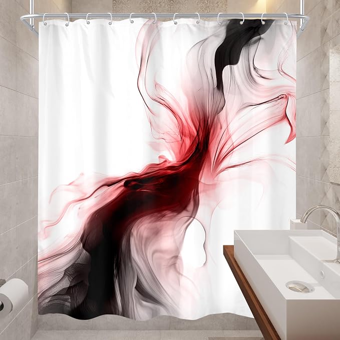 Cinbloo Black and Red 60Wx72H Shower Curtain Burgundy Abstract Modern Ombre - Image 4