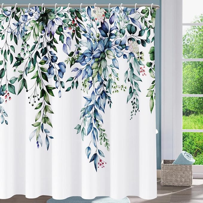 Shower Curtain, Watercolor Green Leaf Shower Curtain Sets Waterproof Plant - Image 2