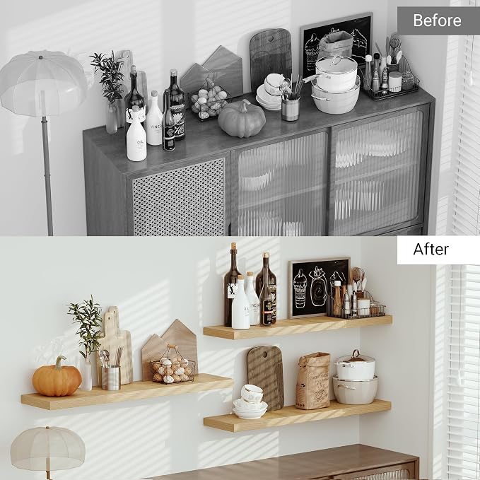 Vivelove Single Floating Shelves Oak 48 Inches, 48 x 10 inch Deep x 1.8 in Thick - Image 4