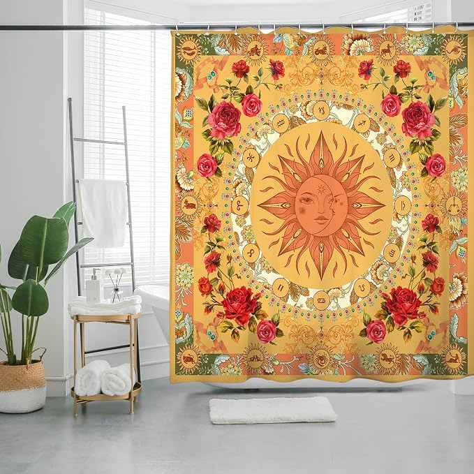Bohemian Shower Curtain, Boho Floral Print Water Repellent Polyester Fabric - Image 7