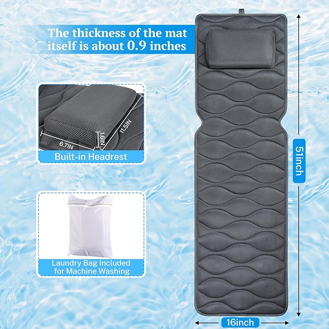 Bath Pillow for Tub with Laundry Bag & 17 Non-Slip Suction Cups, Extra Thick - Image 2