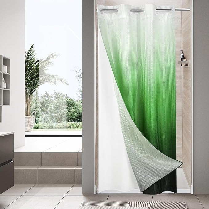 MitoVilla Emerald Green Ombre Waffle Small Stall Shower Curtain Liner Set 36 x by MitoVilla