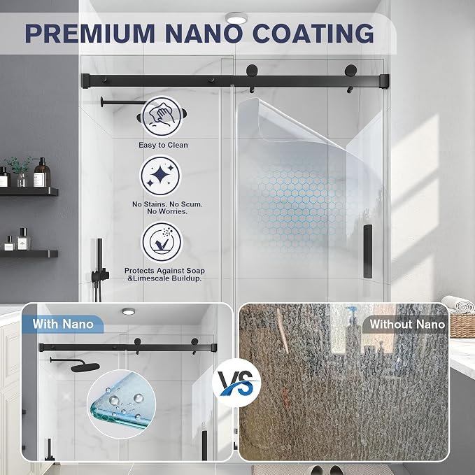 Frameless Shower Door, 43-48" W x 76" H Sliding Glass Shower Door, 1/4''(6mm - Image 2