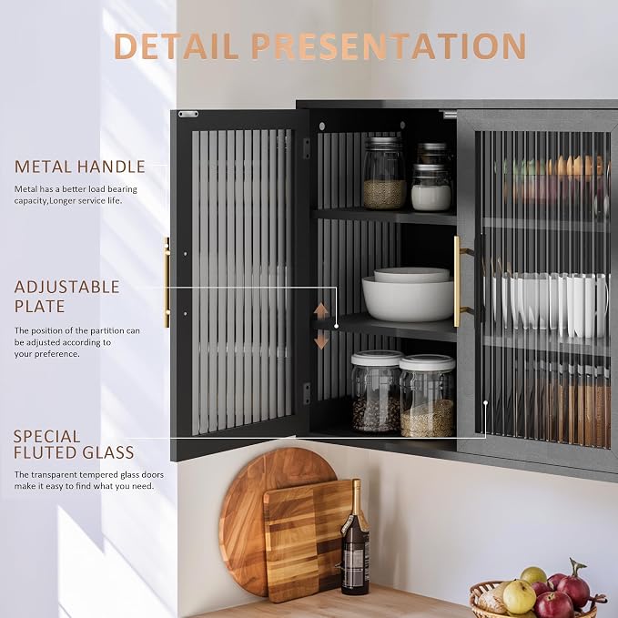 Kitchen Wall Cabinet Set, Glass Doors, Floating - Image 4