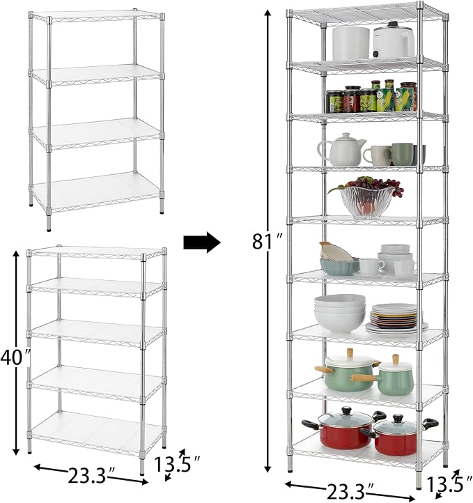Finnhomy 9-Tier Wire Shelving Unit Adjustable Steel Wire Rack Shelving - Image 3