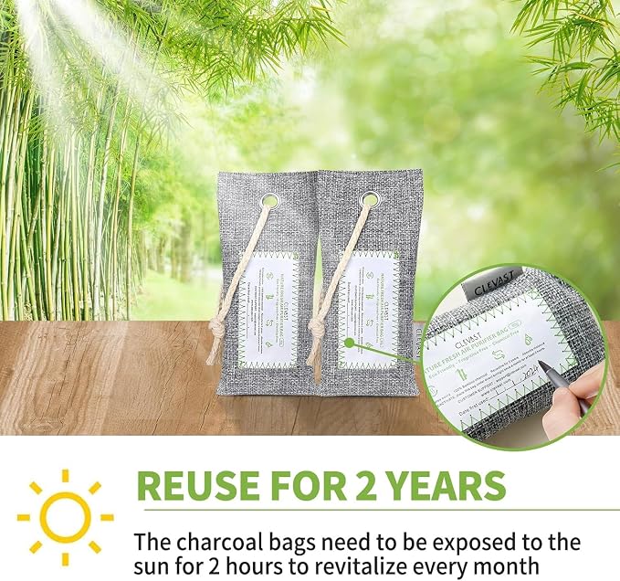 CLEVAST 6 Pack Activated Bamboo Charcoal Air Purifying Bags, Natural Fresh Odor - Image 5