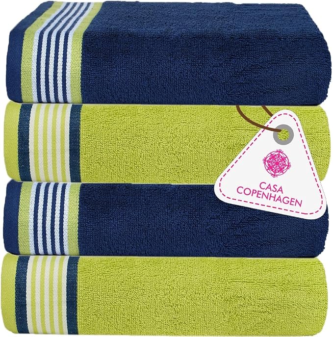 CASA COPENHAGEN He & She 4 Pieces Large Bath Towel Set- Violet Indigo + Teal by CASACOPENHAGEN