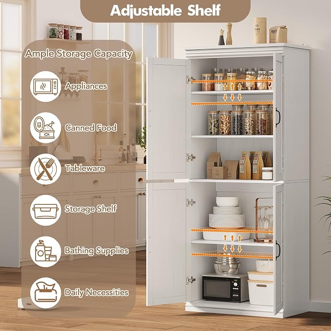 IDEALHOUSE Pantry Cabinet, Freestanding Cupboard, Tall Storage Cabinet - Image 4