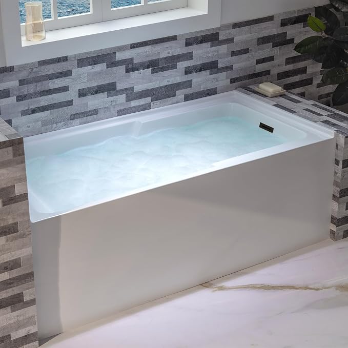 WOODBRIDGE 60" Acrylic Rectangular Alcove Soaking Bathtub in White - Image 9