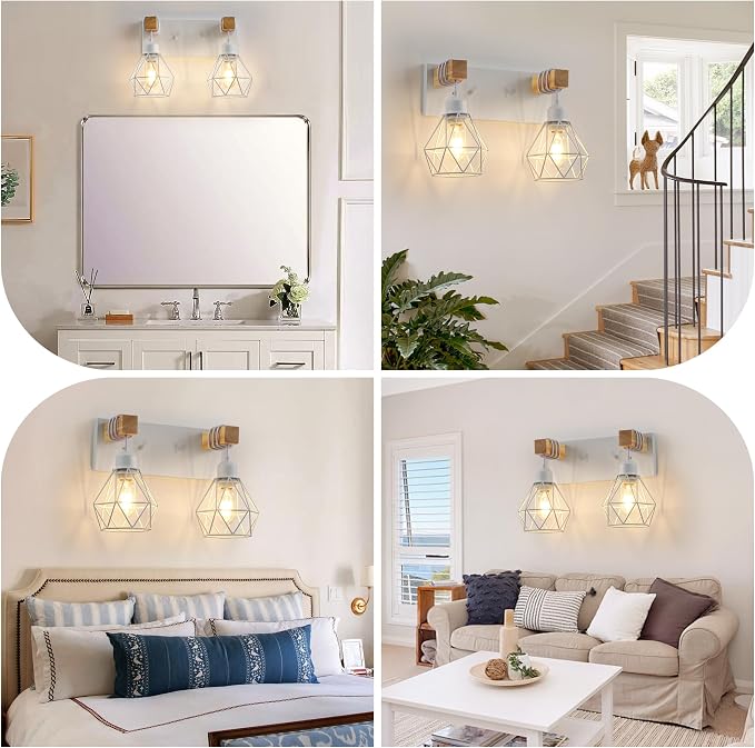 Farmhouse Vanity Light for Bathroom, 2-Light White Wood Bathroom Vanity Light - Image 6