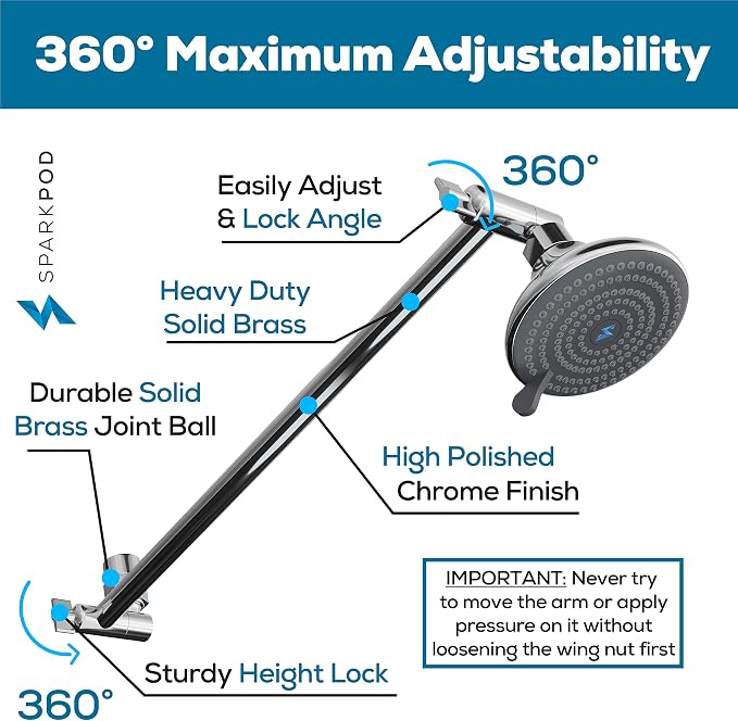 SparkPod 16" Solid Brass Shower Head Extension Arm - Image 3
