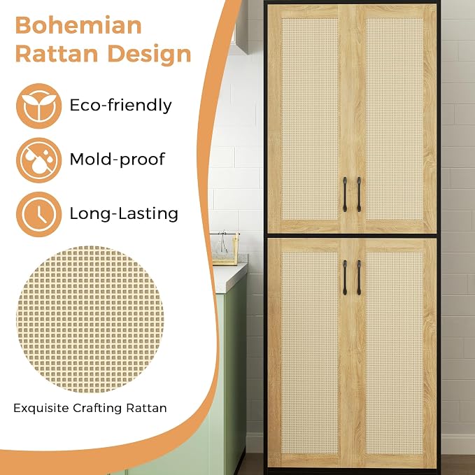 JASIWAY Kitchen Pantry Cabinet, Wooden Linen Pantry Cupboard - Image 6