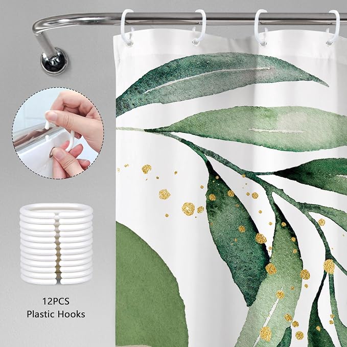 Extra Long Green Boho Shower Curtain 72Wx84H Mid Century Modern Abstract Palm - Image 5