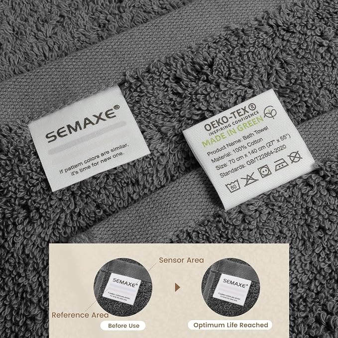 SEMAXE Grey Bath Towels Set of 4, 100% Cotton Luxury Bathroom Towels, and - Image 4