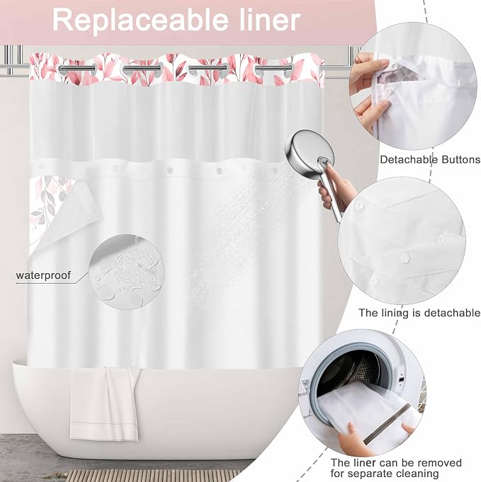 No Hook Shower Curtain and Liner Set, Bath Curtain Sets - Image 6