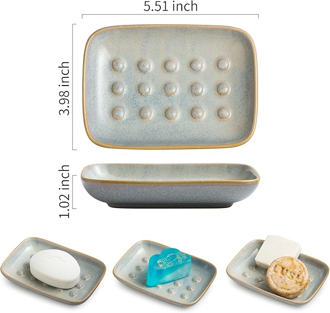 Soap Dish for Shower, Ceramic Soap Dish Non-Slip Soap Holder Bar Saver Tray for - Image 2