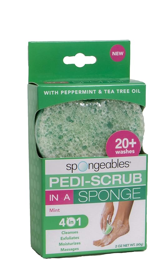 Spongables Pedi Scrub Foot Exfoliating 20+ Wash Sponge, Peppermint and Tea Tree - Image 4