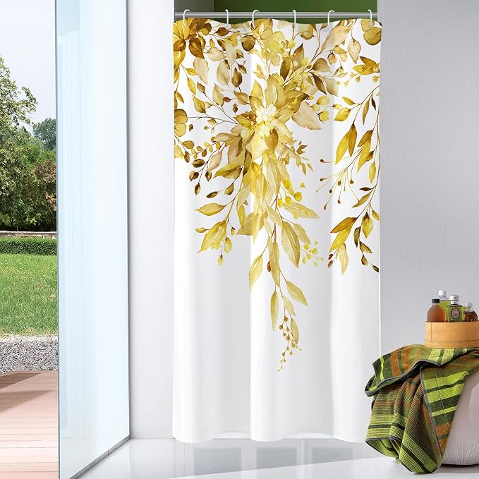 Gibelle Small Stall Shower Curtain 36 x 72, Narrow Yellow Floral Shower Curtain by Gibelle