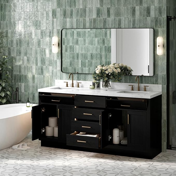 ARIEL Hepburn 72 Inch Double Rectangle Sink Bathroom Vanity - Image 2