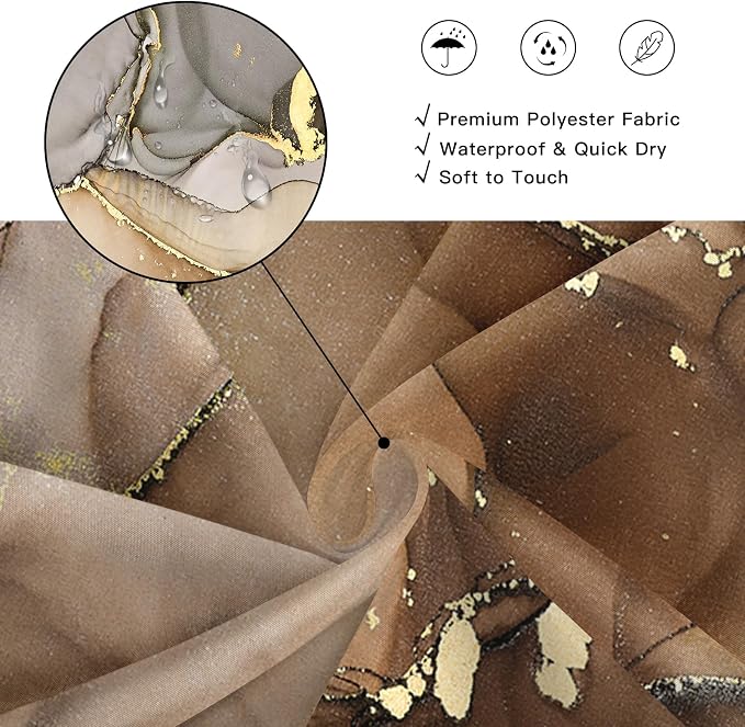 Brown Marble Shower Curtain, Modern Abstract Fabric Shower Curtains - Image 4