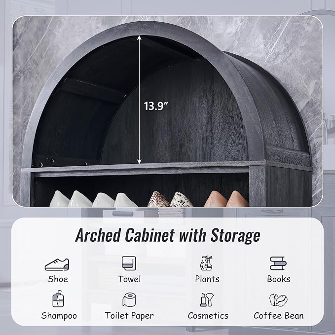 71" Tall Arched Bathroom Storage Cabinet, 7-Tier Modern Farmhouse Storage - Image 3