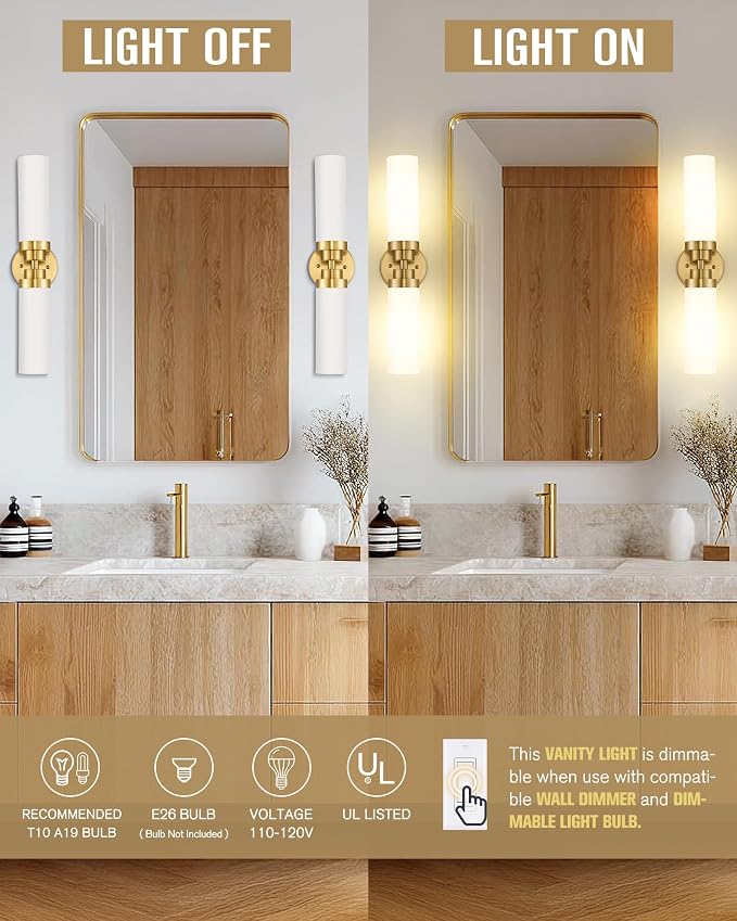 Emak Modern 22 Inch Bathroom Light Fixtures Over Mirror, Brushed Gold Vanity - Image 2