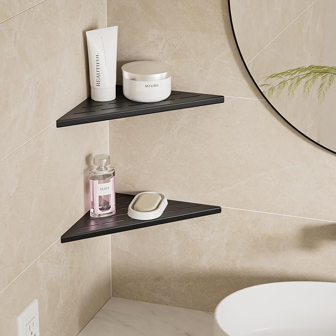 Neodrain 12 Inch Matte Black Corner Shelf Set of 2, Shower Shelves - Image 9