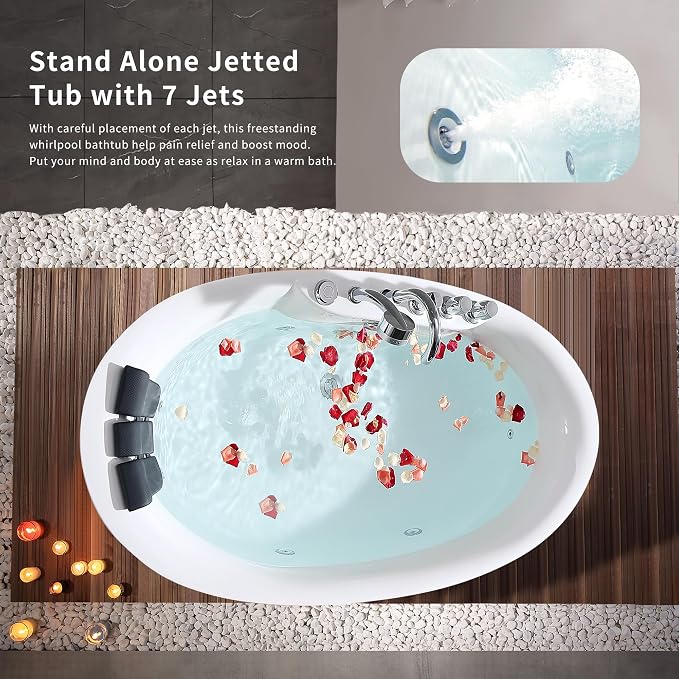 Empava 71 inch Acrylic Freestanding Tub Hydromassage Gracefully Oval Shaped - Image 8