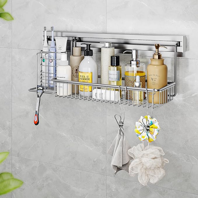 MINGLING Stainless Steel Shower Caddy, 41 cm Wall Back Crossbar Rustproof by MingLing