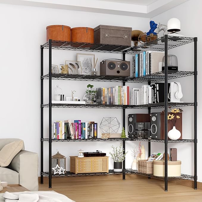5 Tier Storage Racks Shelving, Heavy Steel Pantry Shelves, Adjustable Wire - Image 3