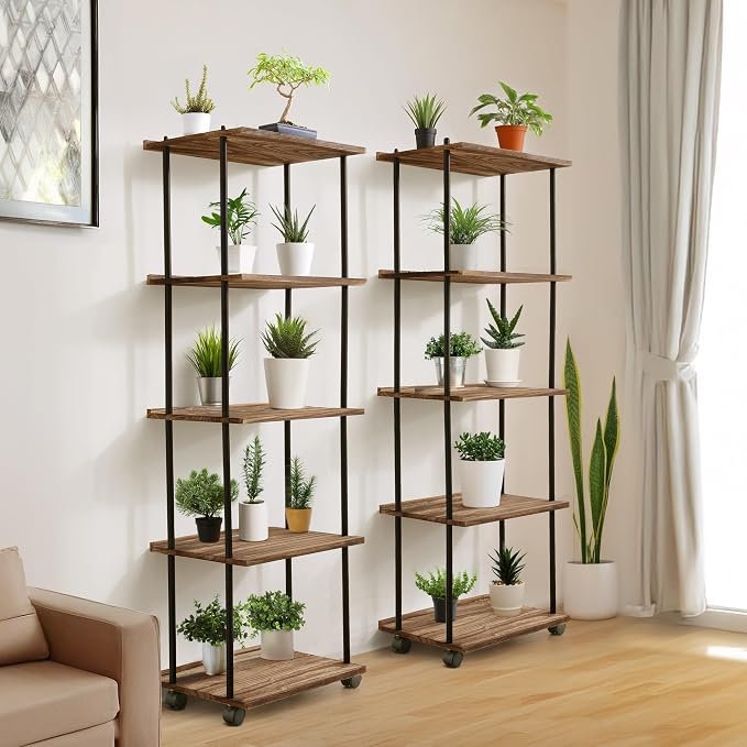 GETALL 5 Tier Bookshelf with Wheels, Tall Bookcase - Image 2