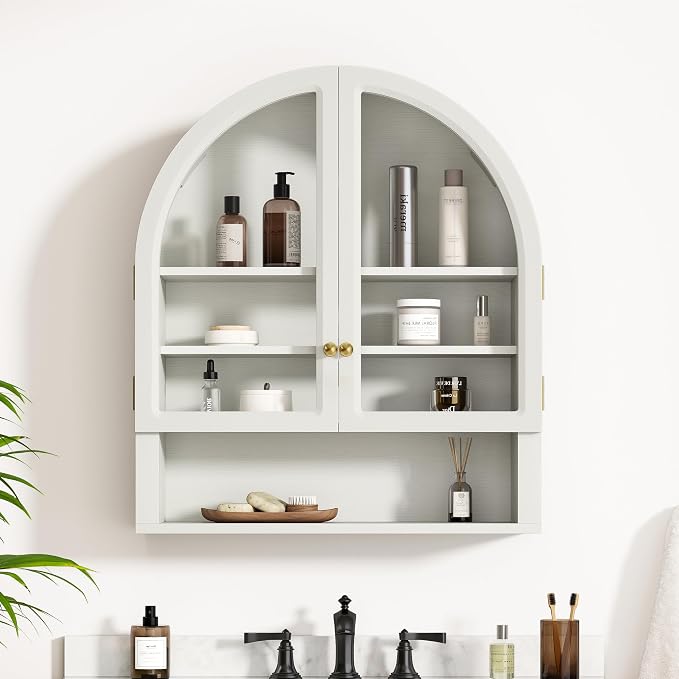 Arched Wall Cabinet with Acrylic Door, Large Wooden Wall Mounted Bathroom - Image 5
