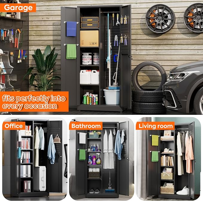 Aobabo Broom Closet Storage Cabinet, Lockable Garage Storage Cabinet - Image 3