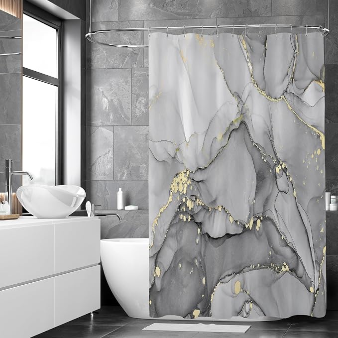 Extra Wide Marble Shower Curtain 108 x 72, Modern Luxury 108 inch Long Shower - Image 3
