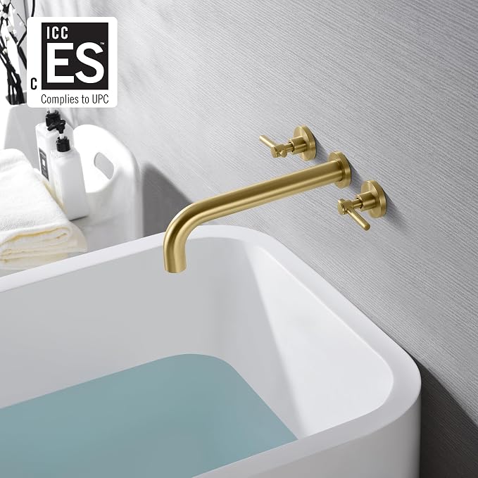 SUMERAIN Bathroom Wall Mounted Tub Filler Faucet Brushed Gold Bathtub Faucet Set - Image 2
