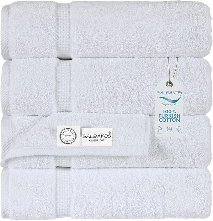 SALBAKOS 100% Turkish Cotton Bath Towel Set of 4 27x54 inch | Heirloom Quality by SALBAKOS