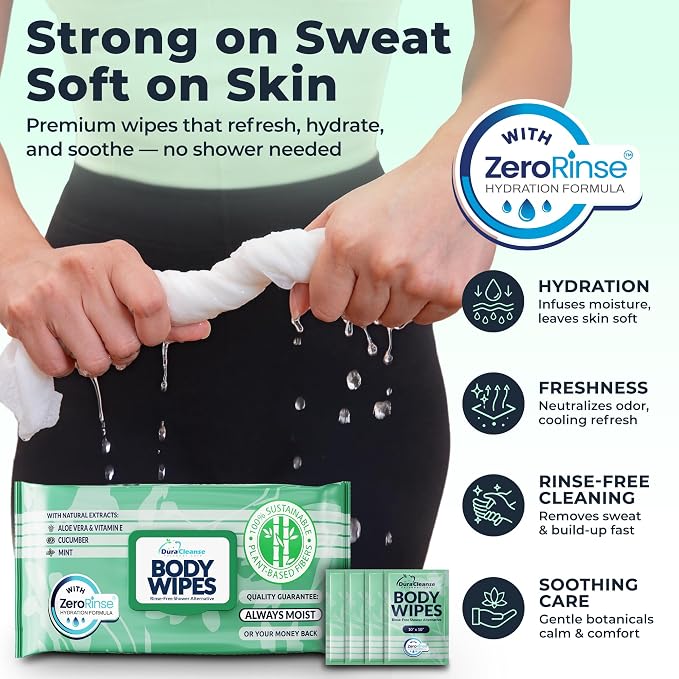 Body Wipes for Women, Extra Moist No Rinse Bathing – 50 XL Shower Cloths + 4 - Image 3