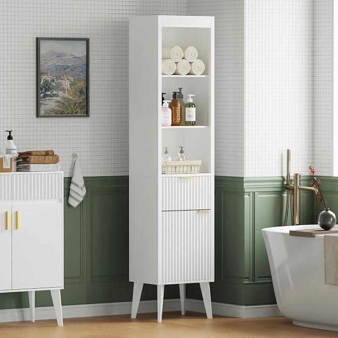70" H Tall Storage Cabinet, Fluted Freestanding Floor Organizer - Image 2