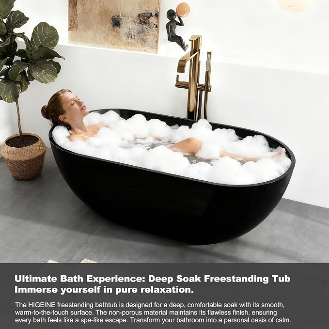 69" Premium Solid Surface Freestanding Bathtub, Upgraded Stone Resin Tub - Image 6