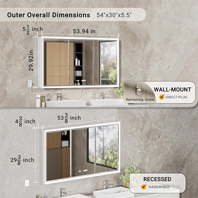 54x30 Beveled Lighted Medicine Cabinet - Image 2
